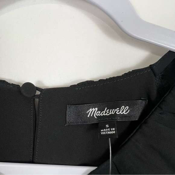 Madewell Bubble-Sleeve Smocked Mini Dress in True Black Size Small NWT - Picture 9 of 15